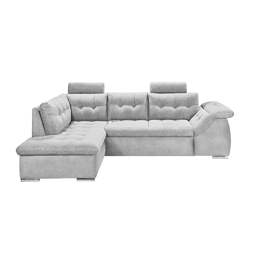 OMAN 2 Ecksofa mit Schlaffunktion, Silber - Moderne Eckcouch in L-Form mit Bettkasten und Armteilverstellung - 283 x 84 (101) x 193 cm (B/H/T) von Stella Trading