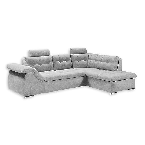 OMAN 2 Ecksofa mit Schlaffunktion, Silber - Moderne Eckcouch in L-Form mit Bettkasten und Armteilverstellung - 283 x 84 (101) x 193 cm (B/H/T) von Stella Trading