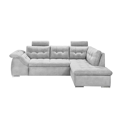 OMAN 2 Ecksofa mit Schlaffunktion, Silber - Moderne Eckcouch in L-Form mit Bettkasten und Armteilverstellung - 283 x 84 (101) x 193 cm (B/H/T) von Stella Trading