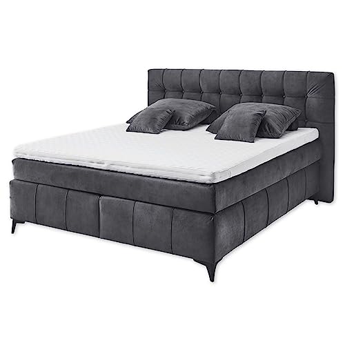 Stella Trading OREGON 8 Boxspringbett 180x200, Anthrazit - Bequemes Doppelbett mit 7-Zonen Federkern Wendematratze & Kaltschaum Topper mit Klimaband - 200 x 121 x 210 cm (B/H/T) von Stella Trading