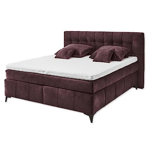 Stella Trading OREGON 8 Boxspringbett 180x200, Aubergine - Bequemes Doppelbett mit 7-Zonen Federkern Wendematratze & Kaltschaum Topper mit Klimaband - 200 x 121 x 210 cm (B/H/T) von Stella Trading