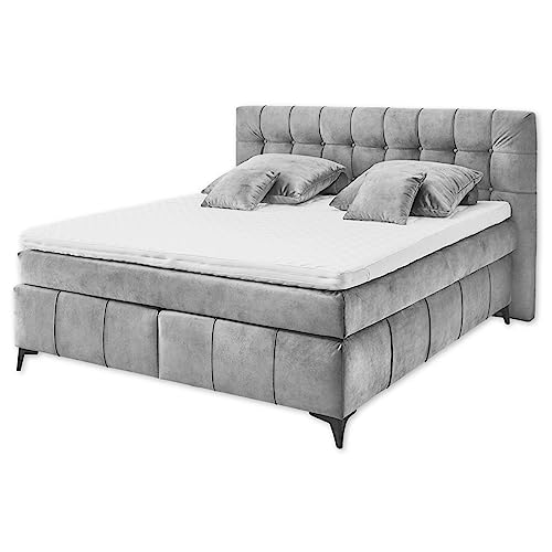 OREGON 8 Boxspringbett 180x200, Grau - Bequemes Doppelbett mit 7-Zonen Federkern Wendematratze & Kaltschaum Topper mit Klimaband - 200 x 121 x 210 cm (B/H/T) von Stella Trading