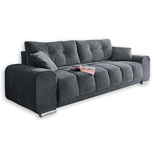 Stella Trading PACO Bequemes Schlafsofa mit Bettkasten, Stoffbezug Anthrazit - Klappbares Sofa mit Schlaffunktion und dekorativer Steppung - 260 x 95 x 90 cm (B/H/T) von Stella Trading