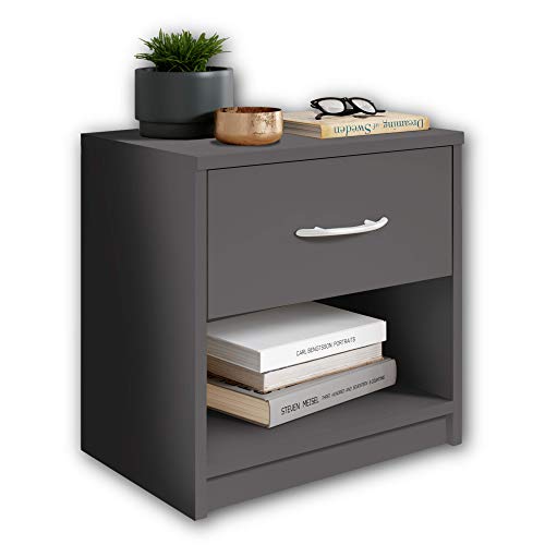 Stella Trading PEPE Nachttisch Graphit - Schlichter Nachtschrank mit einer Schublade passend zu jedem Bett & Schlafzimmer - 39 x 41 x 28 cm (B/H/T) von Stella Trading