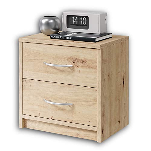 Stella Trading PEPE Nachttisch in Artisan Eiche Optik - Schlichter Nachtschrank mit zwei Schubladen passend zu jedem Bett & Schlafzimmer - 39 x 39 x 28 cm (B/H/T) von Stella Trading