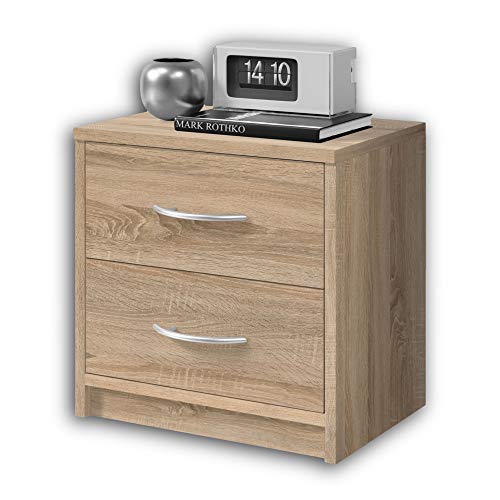 Stella Trading PEPE Nachttisch in Eiche Sonoma Optik - Schlichter Nachtschrank mit zwei Schubladen passend zu jedem Bett & Schlafzimmer - 39 x 39 x 28 cm (B/H/T) von Stella Trading