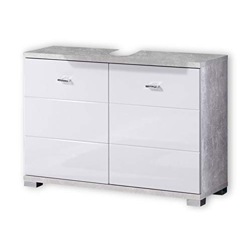 Stella Trading Badezimmer Waschbeckenunterschrank in Beton Optik, Weiß - Moderner Bad Unterschrank Badezimmerschrank mit viel Stauraum - 80 x 57 x 30 cm (B/H/T) von Stella Trading