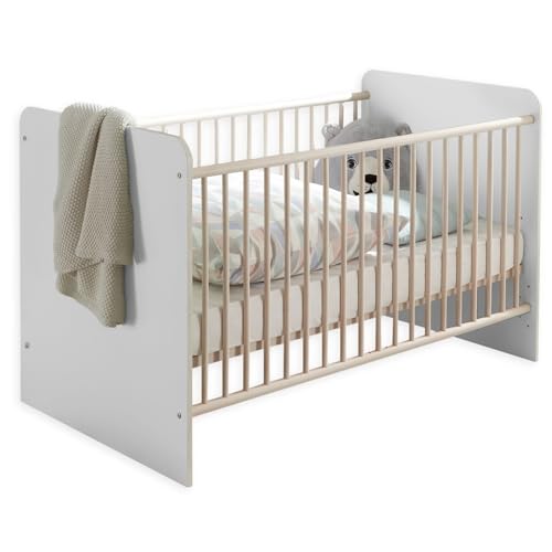 Stella Trading PRIZZI Sicheres Babybett 70x140 cm in Weiß/Aurum Optik - Funktionales Baby Gitterbett mit höhenverstellbarem Lattenrost - 78 x 88 x 143 cm (B/H/T) von Stella Trading