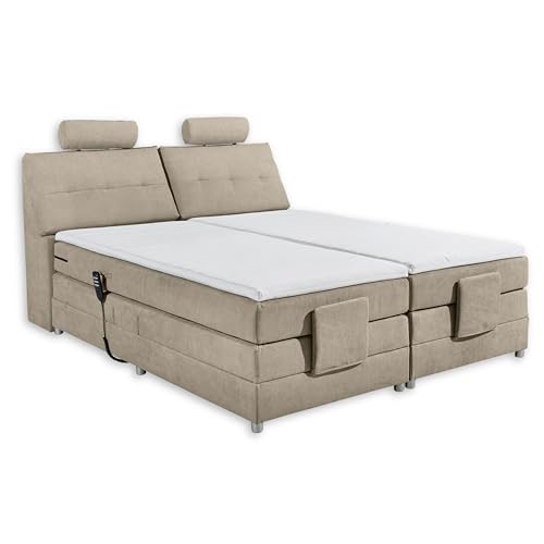 PALERMO 2 Boxspringbett 180x200 elektrisch verstellbar, Sand - Bequemes Doppelbett mit dekorativer Steppung & Komfortschaum Topper - 180 x 127 x 234 cm (B/H/T) von Stella Trading