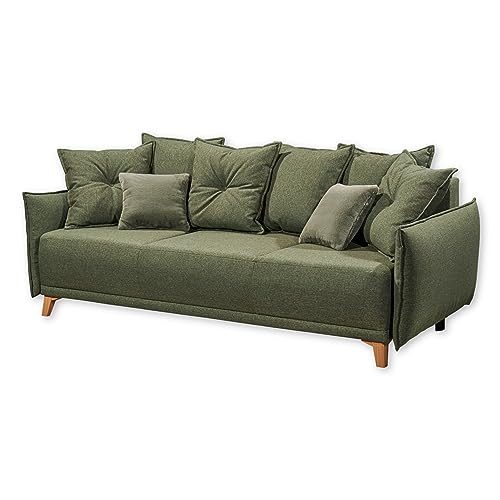 PAMPLONA Bequemes Schlafsofa mit Bettkasten, Grün - Ausziehbares Sofa mit Schlaffunktion - 232 x 91 x 105 cm (B/H/T) von Stella Trading