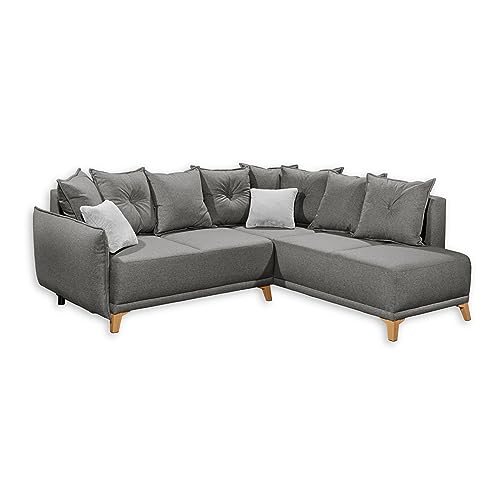 Stella Trading Pamplona Ecksofa mit Schlaffunktion, Graphit/Silber - Moderne Eckcouch in L-Form mit Bettkasten - 244 x 91 x 212 cm (B/H/T) von Stella Trading