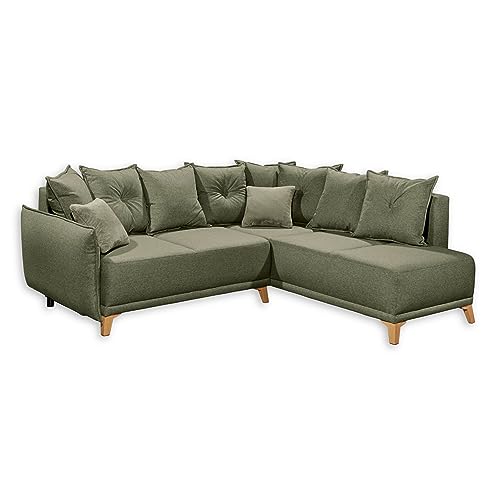 Stella Trading Pamplona Ecksofa mit Schlaffunktion, Grün - Moderne Eckcouch in L-Form mit Bettkasten - 244 x 91 x 212 cm (B/H/T) von Stella Trading