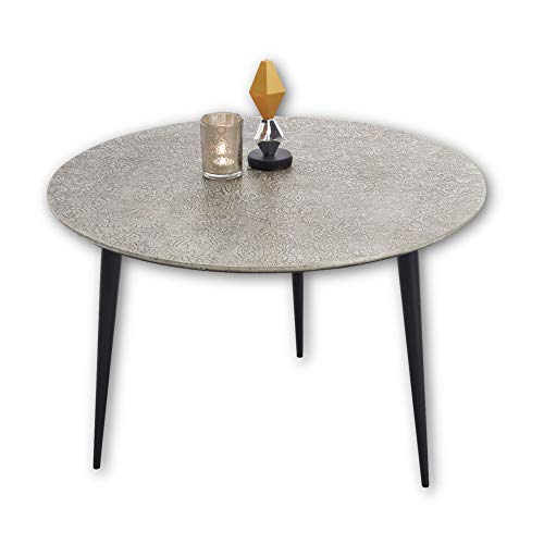 Stella Trading Patna Couchtisch rund in Metall-Optik mit Metallgestell, Schwarz - Sofatisch mit gemusterter Oberfläche für Ihren Wohnbereich - 75 x 46 x 75 cm (B/H/T) von Stella Trading