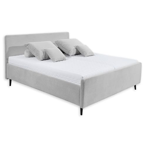 Stella Trading Peach Polsterbett Bettgestell 160x200, Silber - Modernes Doppelbett in Cord-Optik mit Holzfüßen - 169 x 108 x 215 cm (B/H/T) von Stella Trading