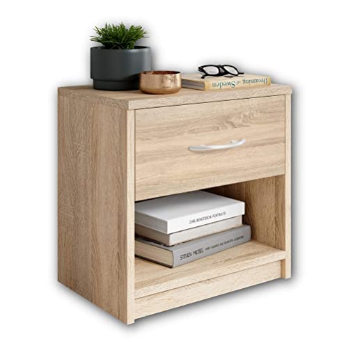 Stella Trading PEPE Nachttisch in Eiche Sonoma Optik - Schlichter Nachtschrank mit einer Schublade passend zu jedem Bett & Schlafzimmer - 39 x 41 x 28 cm (B/H/T) von Stella Trading