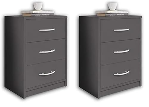 Stella Trading Pepe Nachttisch Graphit - Schlichter Nachtschrank mit DREI Schubladen passend zu jedem Bett & Schlafzimmer - 39 x 54 x 28 cm (B/H/T) (Packung mit 2) von Stella Trading