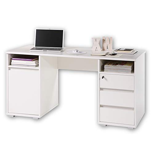 PRIMUS 2 Schreibtisch mit Schubladen, Weiß - Bürotisch Computertisch fürs Homeoffice mit Stauraum und offenen Ablagefächern - 145 x 74 x 65 cm (B/H/T) von Stella Trading