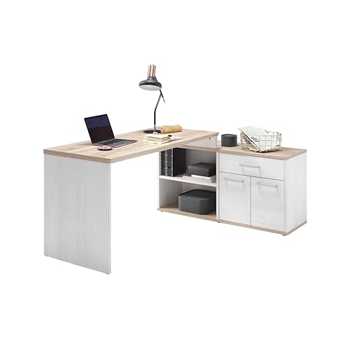 Stella Trading ROMANCE Eckschreibtisch in Sibiu Lärche Optik, San Remo - Moderner Bürotisch Computertisch mit großer Arbeitsfläche und Stauraum - 177 x 76 x 130 cm (B/H/T) von Stella Trading