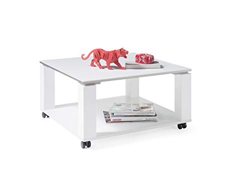 Stella Trading ROMY MOBIL Moderner Couchtisch auf Rollen weiß Hochglanz - mobiler Sofatisch mit zwei Ebenen für Ihren Wohnbereich - 76 x 41 x 76 cm (B/H/T) von Stella Trading
