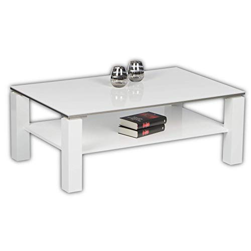 Stella Trading ROMY Moderner Couchtisch weiß Hochglanz - geräumiger Sofatisch mit zwei Ebenen für Ihren Wohnbereich - 110 x 41 x 70 cm (B/H/T) von Stella Trading