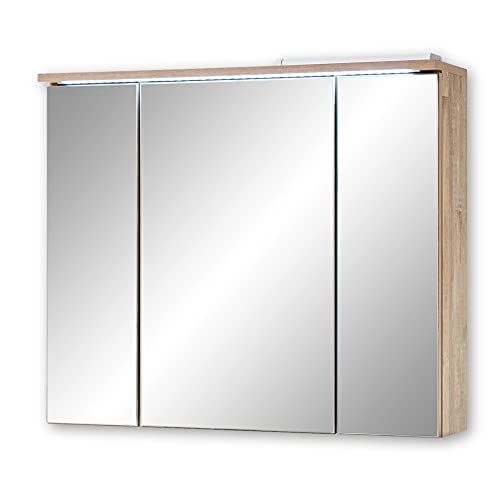 Stella Trading ROOF Spiegelschrank Bad mit LED-Beleuchtung in Eiche Old Style Optik - Badezimmerspiegel Schrank mit viel Stauraum - 80 x 68 x 21 cm (B/H/T) von Stella Trading