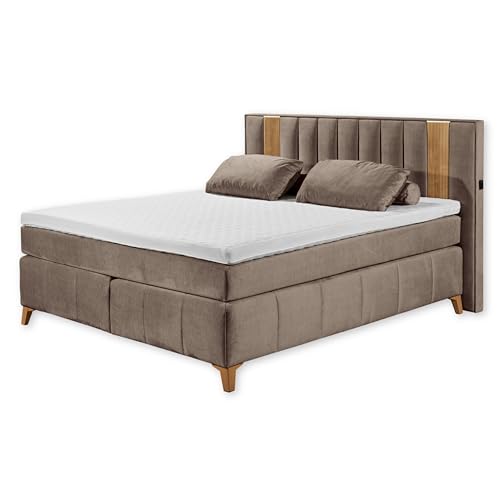 Stella Trading Rialto 8 Boxspringbett 160x200, Stone-Bequemes Doppelbett mit 7-Zonen Federkern Wendematratze & LED-Beleuchtung, Holzwerkstoff, 160 x 200 cm von Stella Trading