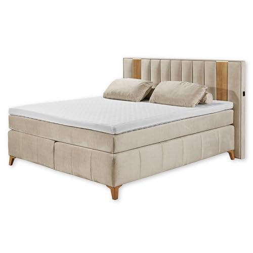 Stella Trading Rialto 8 Boxspringbett 180x200, Cream-Bequemes Doppelbett mit 7-Zonen Federkern Wendematratze & LED-Beleuchtung, Holzwerkstoff, 180 x 200 cm von Stella Trading