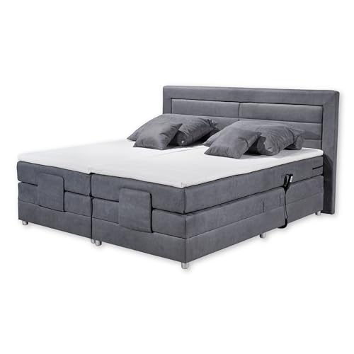 SABA 2 Boxspringbett 180x200 elektrisch verstellbar, Grau - Modernes Doppelbett mit 7-Zonen-Federkern Matratze & Komfortschaum Topper - 201 x 114 x 210 cm (B/H/T) von Stella Trading