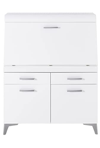 Stella Trading SECRET Sekretär Schreibtisch Kommode in Weiß matt, Weiß - platzsparender Computertisch Schrank mit Schubladen - 98 x 124 x 42 cm (B/H/T) von Stella Trading