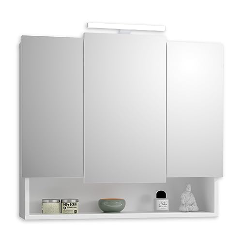 Stella Trading SEVEN Spiegelschrank Bad mit Beleuchtung in Weiß - Badezimmerspiegel Schrank mit viel Stauraum - 80 x 70 x 22 cm (B/H/T) von Stella Trading