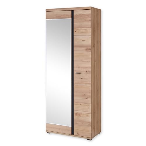 SONOS Garderobenschrank mit Spiegel in Altesche massiv, Old Artisan Oak Optik FSC-zertifiziert - Moderner Flurgarderoben Schrank mit viel Stauraum - 80 x 203 x 40 cm (B/H/T) von Stella Trading