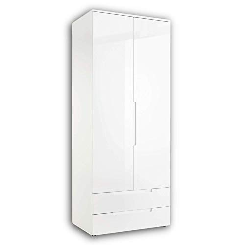 Stella Trading SPICE Eleganter Kleiderschrank mit viel Stauraum - Vielseitiger Drehtürenschrank in Weiß hochglanz - 84 x 208 x 57 cm (B/H/T) von Stella Trading