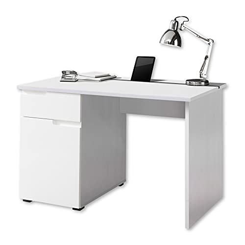 Stella Trading SPICE Schreibtisch mit Schublade, Hochglanz Weiß - Bürotisch Computertisch fürs Homeoffice mit Stauraum und praktischer Tabletleiste - 120 x 76 x 67 cm (B/H/T) von Stella Trading