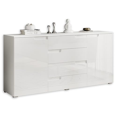 Stella Trading SPICE Sideboard in Hochglanz Weiß - Moderne Kommode mit viel Stauraum für Ihren Wohnbereich - 165 x 80 x 40 cm (B/H/T) von Stella Trading