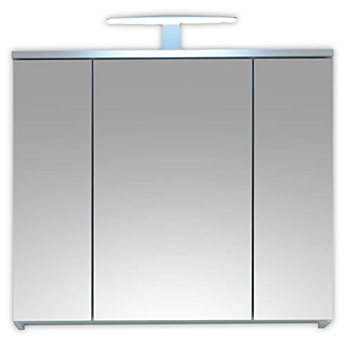 Stella Trading SPICE Spiegelschrank Bad mit LED-Beleuchtung in Weiß Hochglanz - Badezimmerspiegel Schrank mit viel Stauraum - 80 x 67 x 20 cm (B/H/T), Matt-Finish von Stella Trading