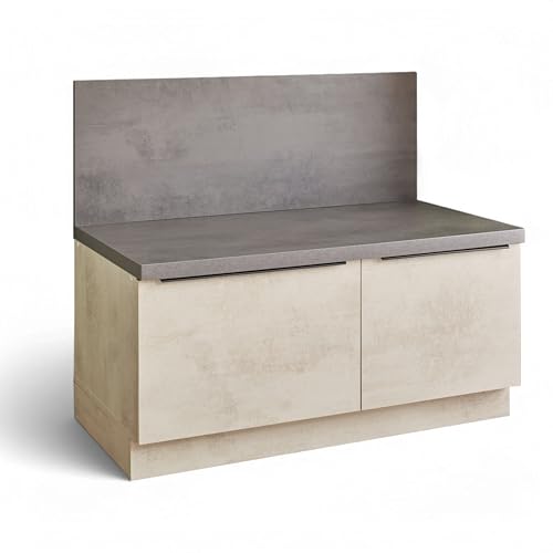 Stella Trading Sanibel Moderner Küchenunterschrank in Chromix Weiß, Chromix Anthrazit FSC-Zertifiziert - Geräumiger Unterschrank Küche mit Sitzgelegenheit - 110 x 94 x 60 cm (B/H/T) von Stella Trading