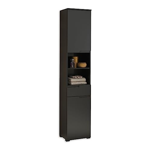 SPICE Badezimmer Hochschrank in Schwarz matt - Badezimmerschrank Bad Schrank mit viel Stauraum - 40 x 191 x 32 cm (B/H/T) von Stella Trading