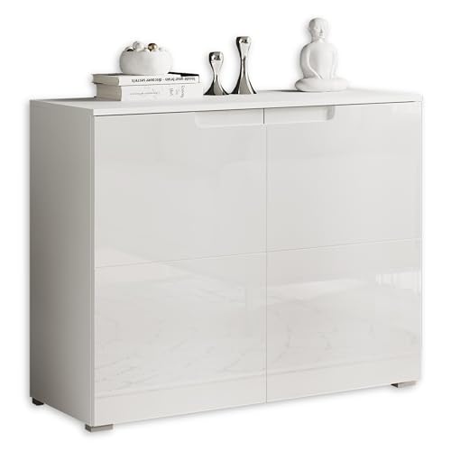 SPICE Kommode in Hochglanz Weiß - Modernes Sideboard mit viel Stauraum für Ihren Wohnbereich - 100 x 80 x 40 cm (B/H/T) von Stella Trading