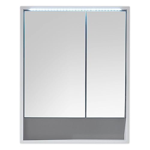 Stella Trading Spiegelschrank Bad mit LED-Beleuchtung in Weiß matt - Badezimmerspiegel Schrank mit viel Stauraum - 60 x 75 x 20 cm (B/H/T) von Stella Trading