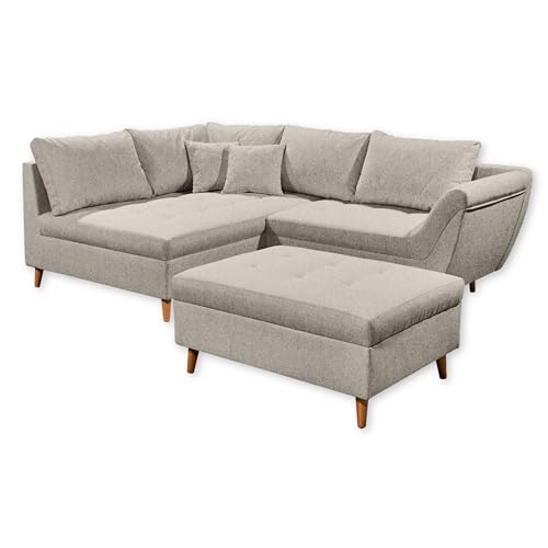 SPLIT Ecksofa mit Fußhocker, Stoffbezug Sand - Moderne Eckcouch für Ihr Wohnzimmer - 251 x 90 x 173 cm (B/H/T) von Stella Trading