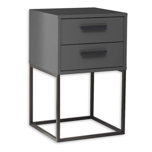 SUNA Nachttisch in Graphit - Moderner Nachtschrank mit Schubladen und schwarzem Metallgestell - 40 x 65 x 38,5 cm (B/H/T) SUNA Nachttisch in Graphit - Moderner Nachtschrank mit Schubladen und schwarzem Metallgestell - 40 x 65 x 38,5 cm (B/H/T) von Stella Trading