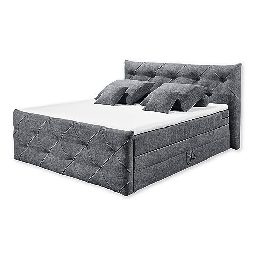 Stella Trading TARRAGONA 6 Boxspringbett mit Bettkasten 180x200, Anthrazit - Bequemes Doppelbett mit 7-Zonen Federkern Wendematratze & Kaltschaum Topper - 204 x 114 x 228 cm (B/H/T) von Stella Trading