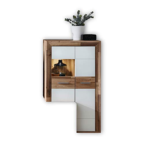 Stella Trading TEXAS Aufsatzvitrine passend zum TV-Lowboard in Yaki Oak Optik, Weiß matt - Moderne Glasvitrine inkl. LED-Beleuchtung - 81 x 138 x 38 cm (B/H/T) von Stella Trading