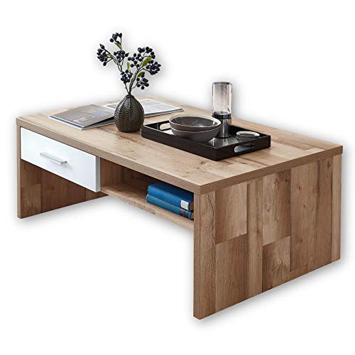 Stella Trading TEXAS Couchtisch in Yaki Oak Optik, Weiß matt - hochwertiger und ausdrucksstarker Sofatisch für Ihren Wohnbereich - 110 x 40 x 65 cm (B/H/T) von Stella Trading