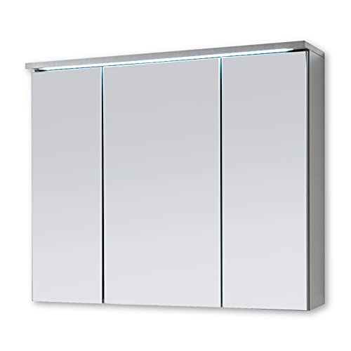 Stella Trading TWO Spiegelschrank Bad mit LED-Beleuchtung in Titan / Weiß - Badezimmerspiegel Schrank mit viel Stauraum - 100 x 68 x 22,5 cm (B/H/T) von Stella Trading