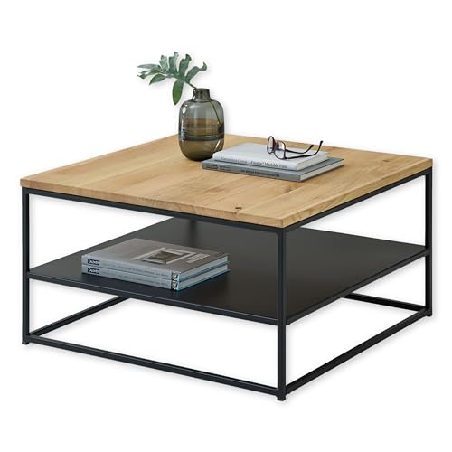 Stella Trading Tilda Couchtisch Massivholz Eiche - Moderner Sofatisch mit Ablageboden und Metallgestell - 75 x 40 x 75 cm (B/H/T) von Stella Trading