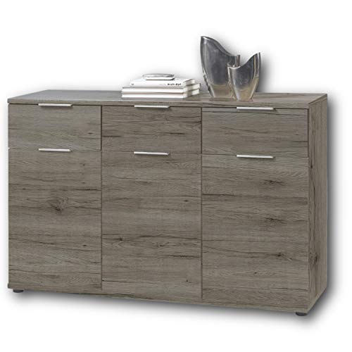 Stella Trading Universal Kommode in San Remo Eiche Optik, dunkel - Schlichtes Sideboard mit viel Stauraum für Ihren Wohnbereich - 135 x 90 x 40 cm (B/H/T) von Stella Trading