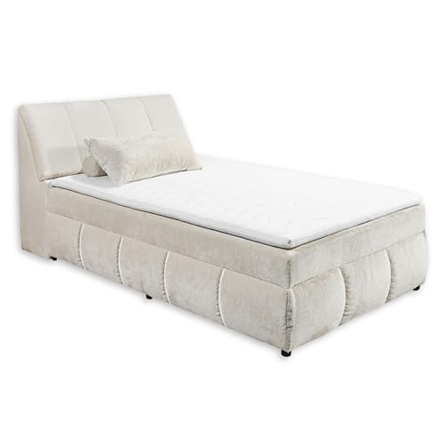 VALENCIA 5 Boxbett 120x200 in Creme - Bequemes Einzelbett mit Bettkasten & Kaltschaum Topper - 123 x 105 x 240 cm (B/H/T) von Stella Trading