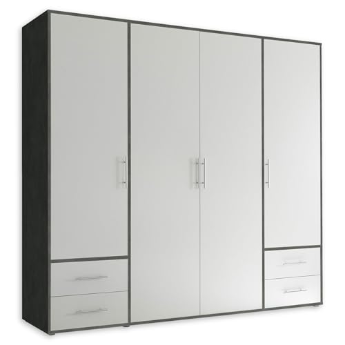 VALENCIA Kleiderschrank in Matera, Weiß - Vielseitiger Drehtürenschrank 4-türig mit viel Stauraum für Ihr Schlafzimmer - 206 x 195 x 60 cm (B/H/T) von Stella Trading