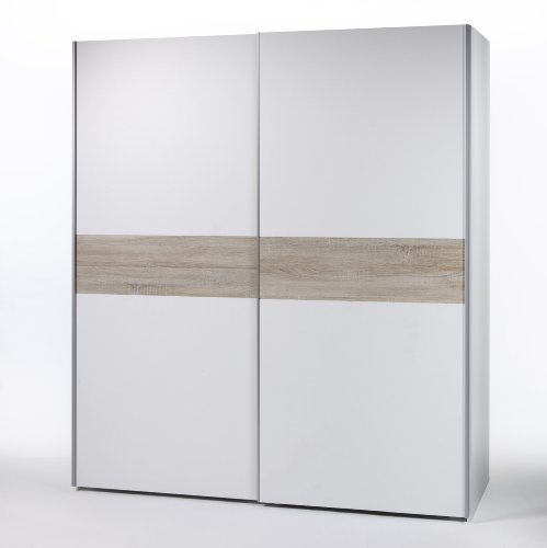 Stella Trading Victor 2 Kleiderschrank, Schwebetürenschrank Holzdekor, Weiß-Bauchbinde Eiche Sonoma, ca. 170 x 195 x 60 cm von Stella Trading